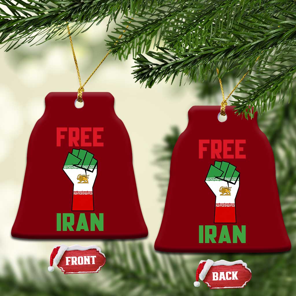 Free Iran Raised Fist Ceramic Ornament Persian Flag Lion and Sun Emblem Iranian Revolution