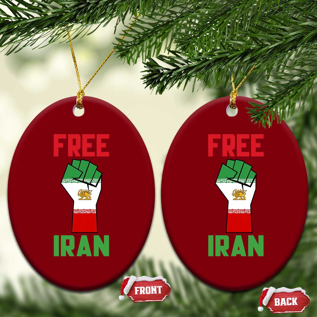 Free Iran Raised Fist Ceramic Ornament Persian Flag Lion and Sun Emblem Iranian Revolution