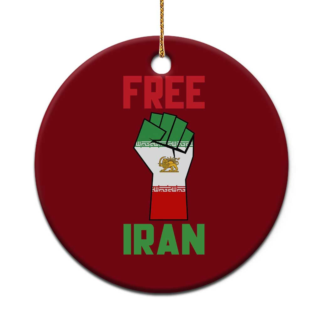 Free Iran Raised Fist Ceramic Ornament Persian Flag Lion and Sun Emblem Iranian Revolution