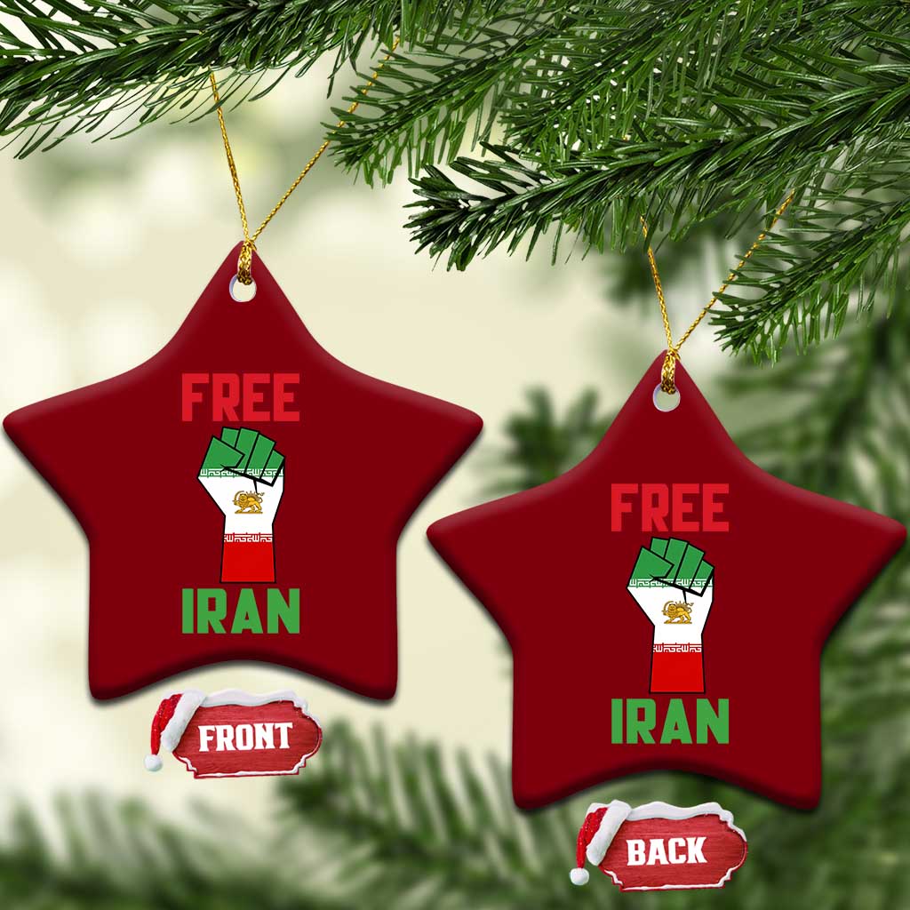 Free Iran Raised Fist Ceramic Ornament Persian Flag Lion and Sun Emblem Iranian Revolution