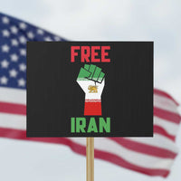 Free Iran Raised Fist Protest Sign Persian Flag Lion and Sun Emblem Iranian Revolution