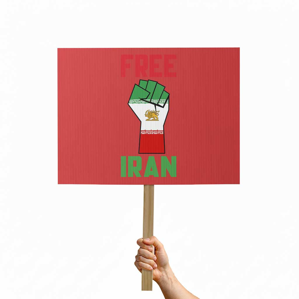 Free Iran Raised Fist Protest Sign Persian Flag Lion and Sun Emblem Iranian Revolution