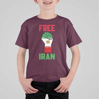 Free Iran Raised Fist T Shirt For Kid Persian Flag Lion and Sun Emblem Iranian Revolution