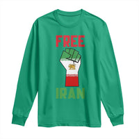 Free Iran Raised Fist Long Sleeve Shirt Persian Flag Lion and Sun Emblem Iranian Revolution