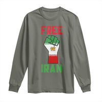 Free Iran Raised Fist Long Sleeve Shirt Persian Flag Lion and Sun Emblem Iranian Revolution