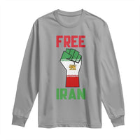 Free Iran Raised Fist Long Sleeve Shirt Persian Flag Lion and Sun Emblem Iranian Revolution