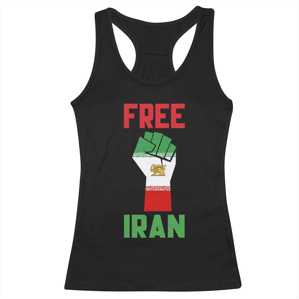 Free Iran Raised Fist Racerback Tank Top Persian Flag Lion and Sun Emblem Iranian Revolution