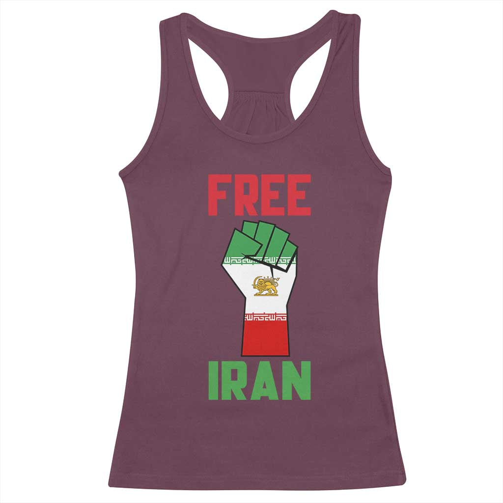 Free Iran Raised Fist Racerback Tank Top Persian Flag Lion and Sun Emblem Iranian Revolution