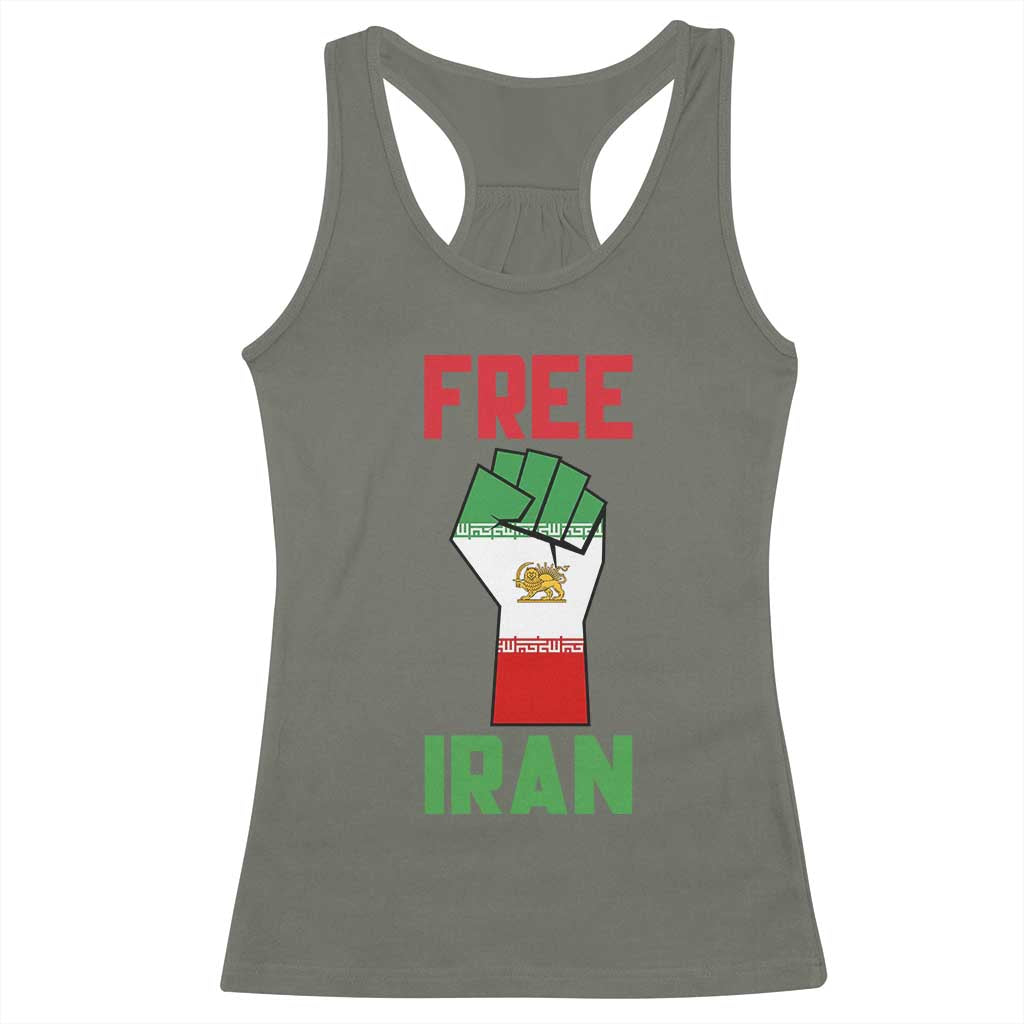 Free Iran Raised Fist Racerback Tank Top Persian Flag Lion and Sun Emblem Iranian Revolution