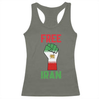 Free Iran Raised Fist Racerback Tank Top Persian Flag Lion and Sun Emblem Iranian Revolution