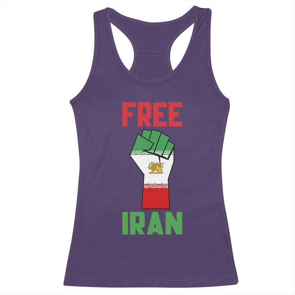 Free Iran Raised Fist Racerback Tank Top Persian Flag Lion and Sun Emblem Iranian Revolution