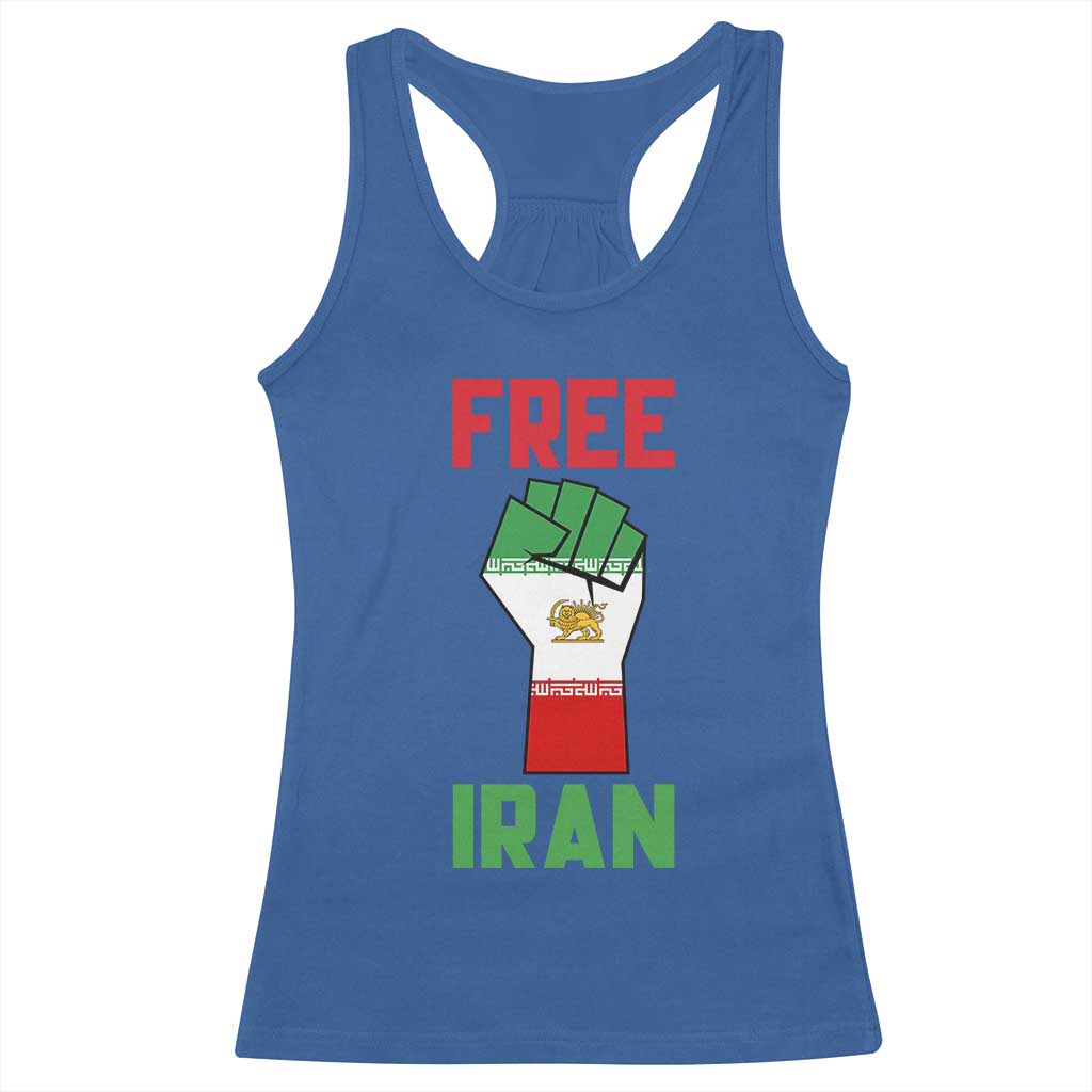 Free Iran Raised Fist Racerback Tank Top Persian Flag Lion and Sun Emblem Iranian Revolution