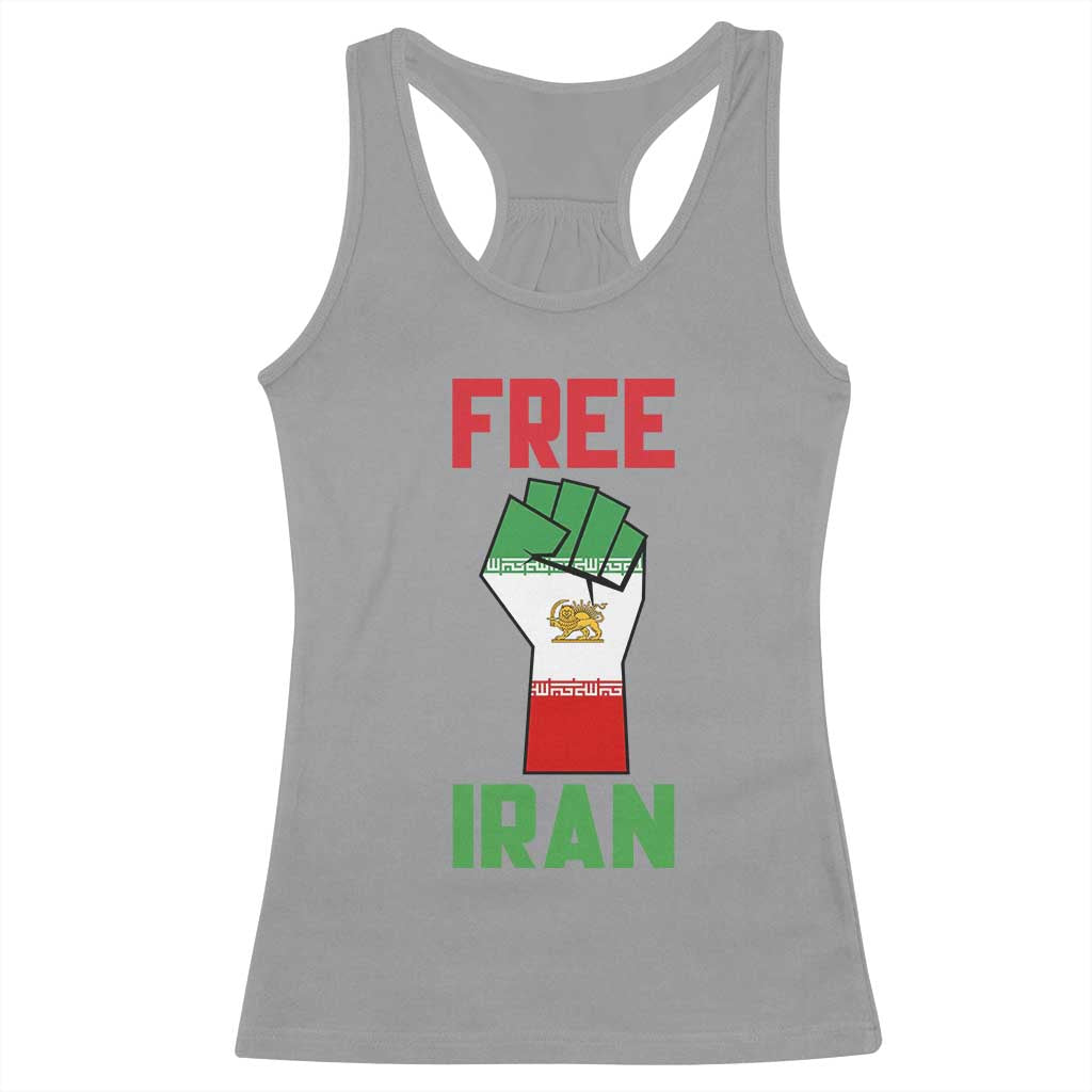 Free Iran Raised Fist Racerback Tank Top Persian Flag Lion and Sun Emblem Iranian Revolution