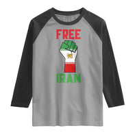 Free Iran Raised Fist Raglan Shirt Persian Flag Lion and Sun Emblem Iranian Revolution
