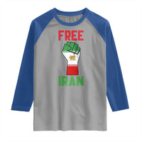 Free Iran Raised Fist Raglan Shirt Persian Flag Lion and Sun Emblem Iranian Revolution