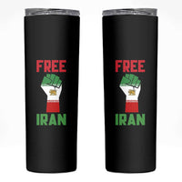 Free Iran Raised Fist Skinny Tumbler Persian Flag Lion and Sun Emblem Iranian Revolution