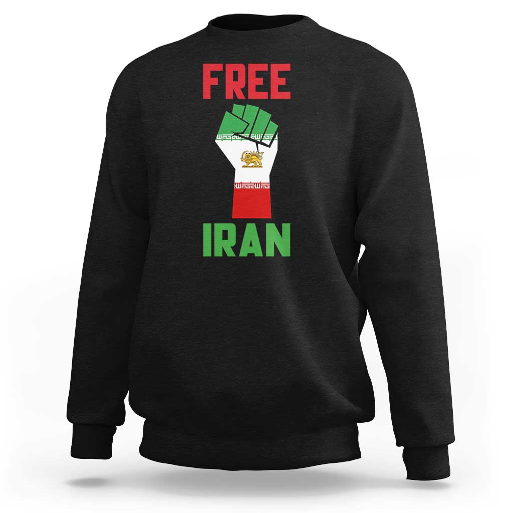 Free Iran Raised Fist Sweatshirt Persian Flag Lion and Sun Emblem Iranian Revolution
