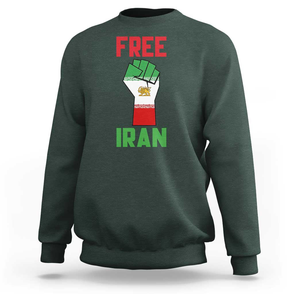 Free Iran Raised Fist Sweatshirt Persian Flag Lion and Sun Emblem Iranian Revolution