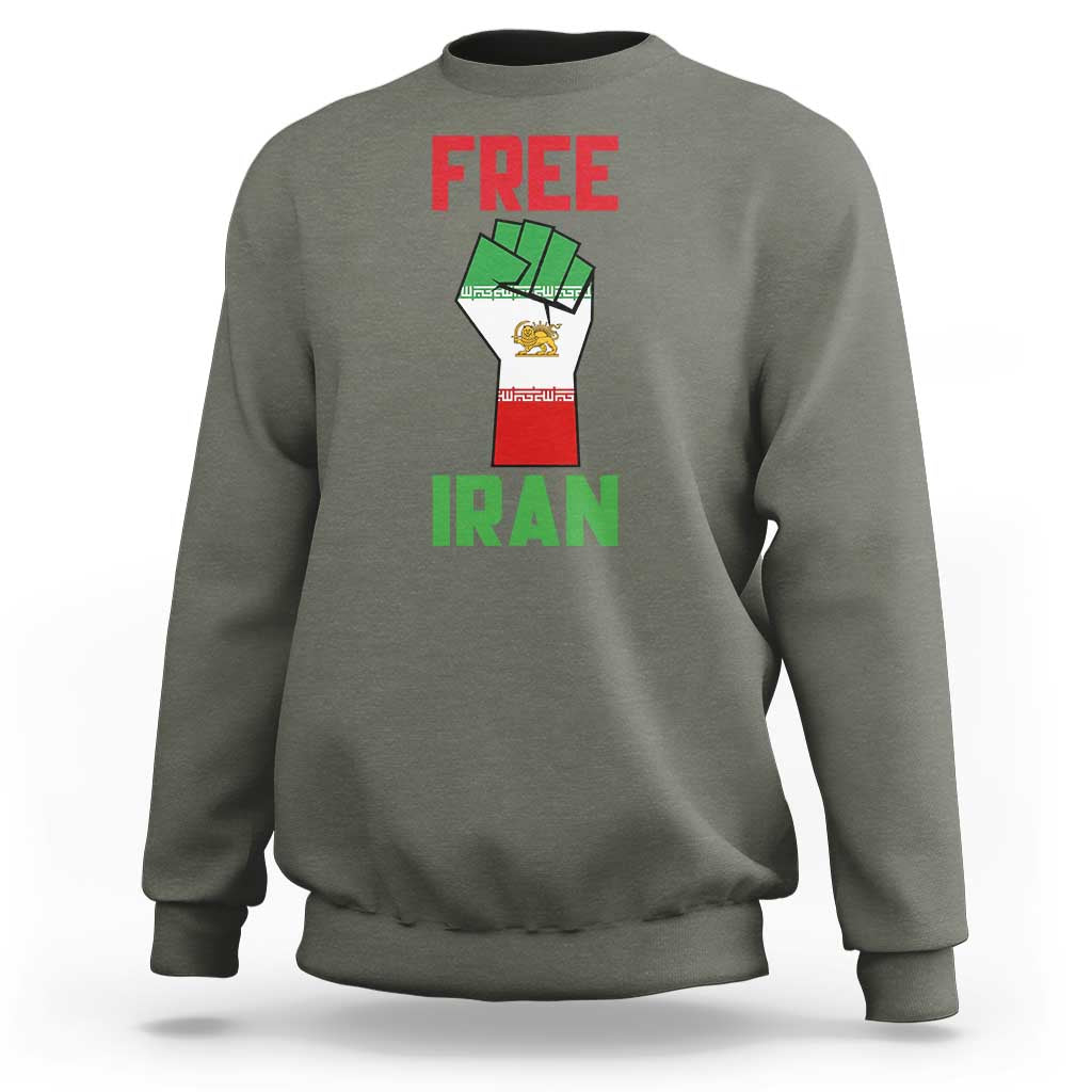 Free Iran Raised Fist Sweatshirt Persian Flag Lion and Sun Emblem Iranian Revolution