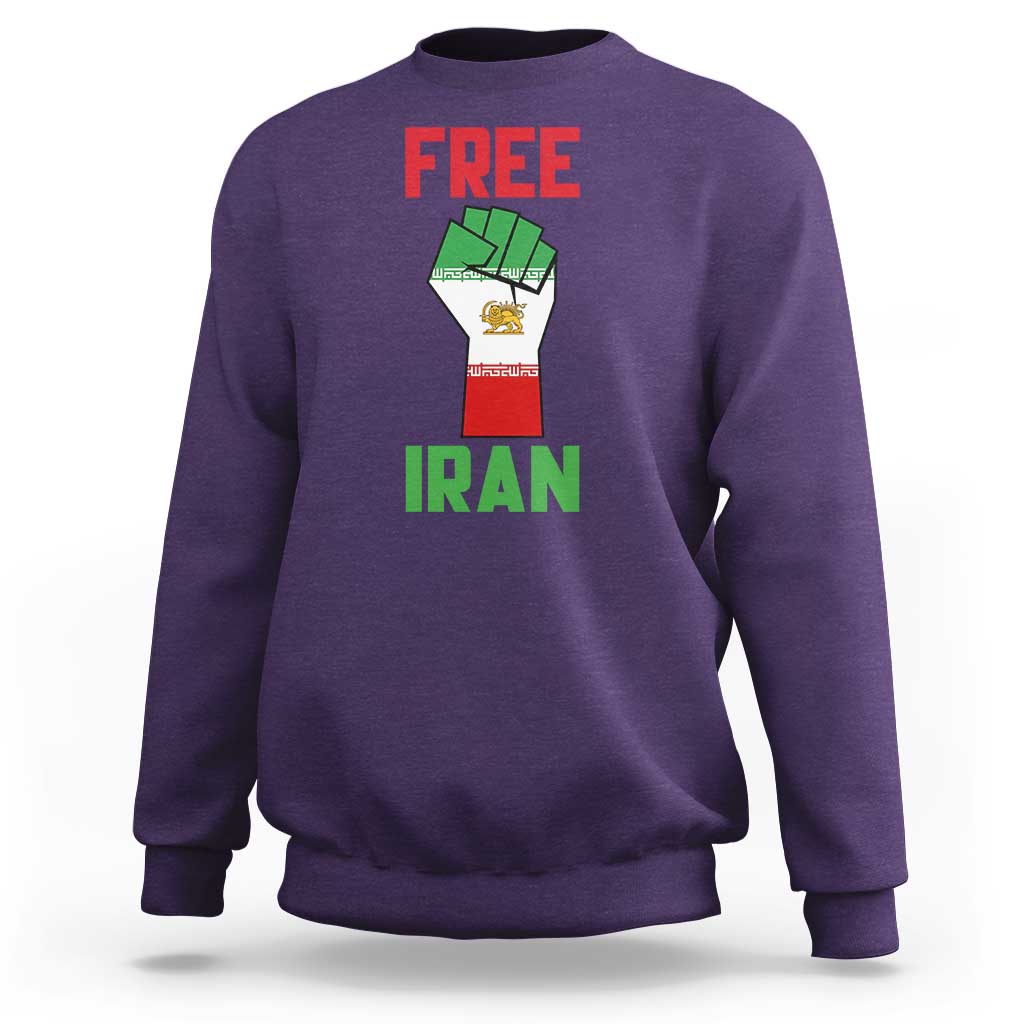 Free Iran Raised Fist Sweatshirt Persian Flag Lion and Sun Emblem Iranian Revolution