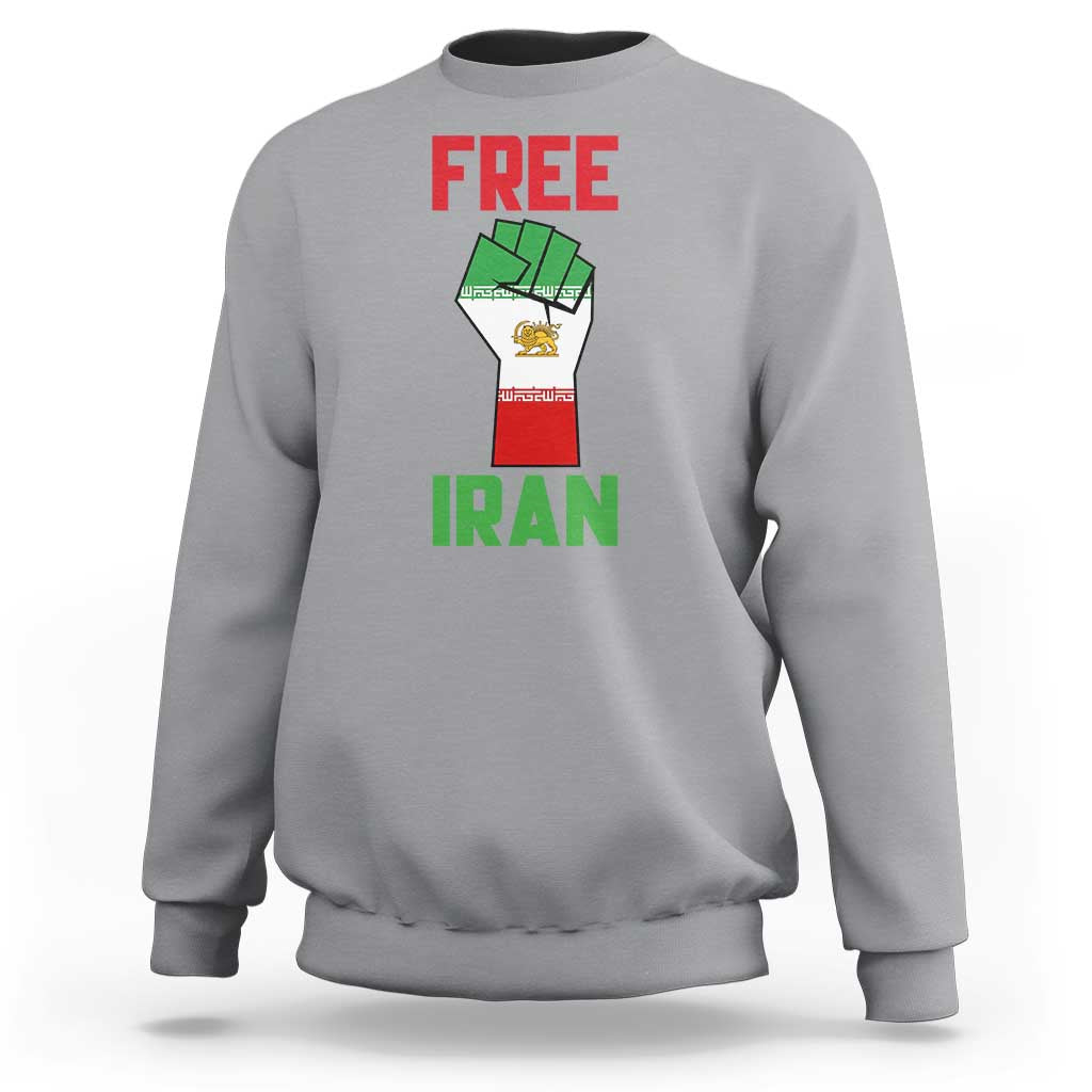 Free Iran Raised Fist Sweatshirt Persian Flag Lion and Sun Emblem Iranian Revolution