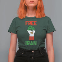 Free Iran Raised Fist T Shirt For Women Persian Flag Lion and Sun Emblem Iranian Revolution