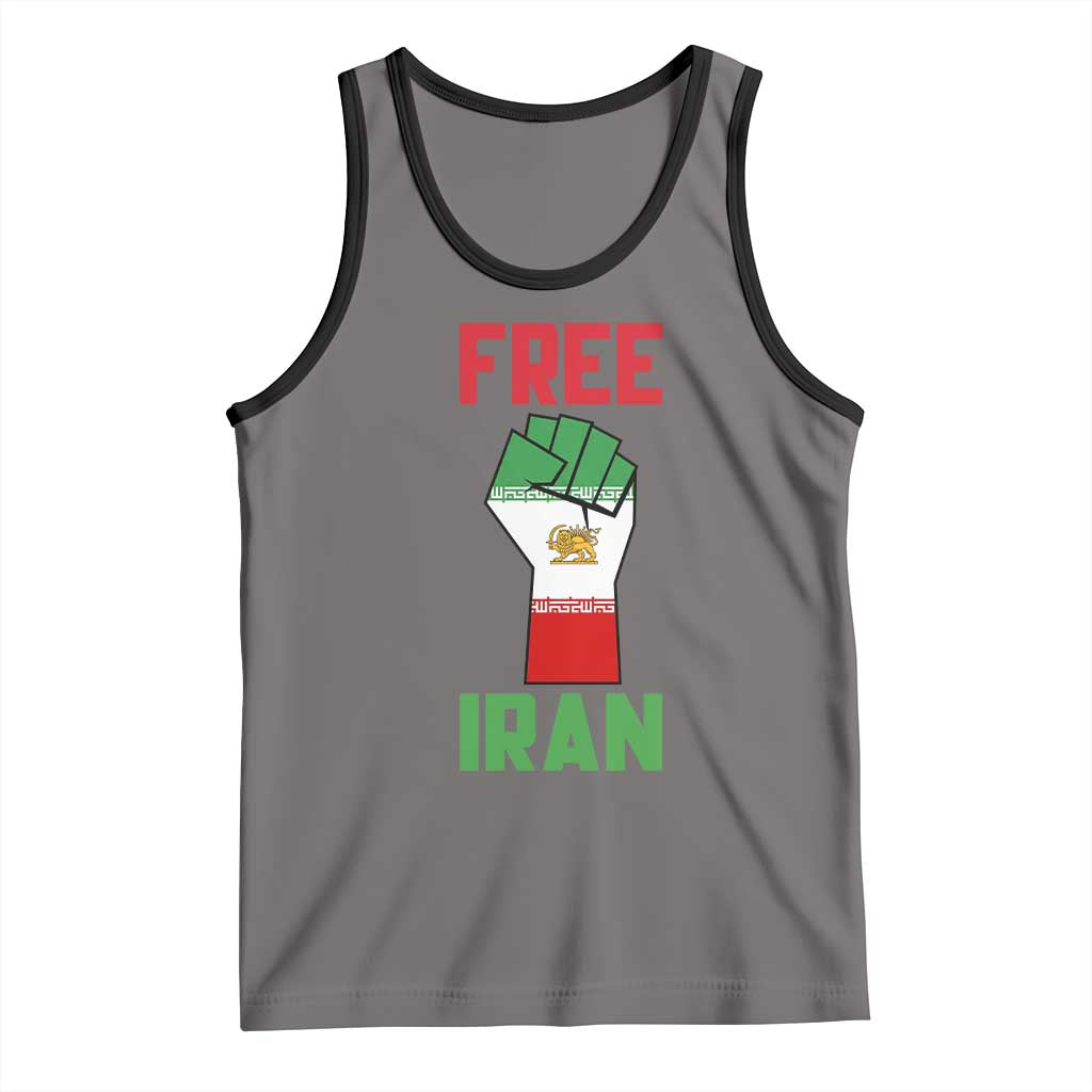 Free Iran Raised Fist Tank Top Persian Flag Lion and Sun Emblem Iranian Revolution