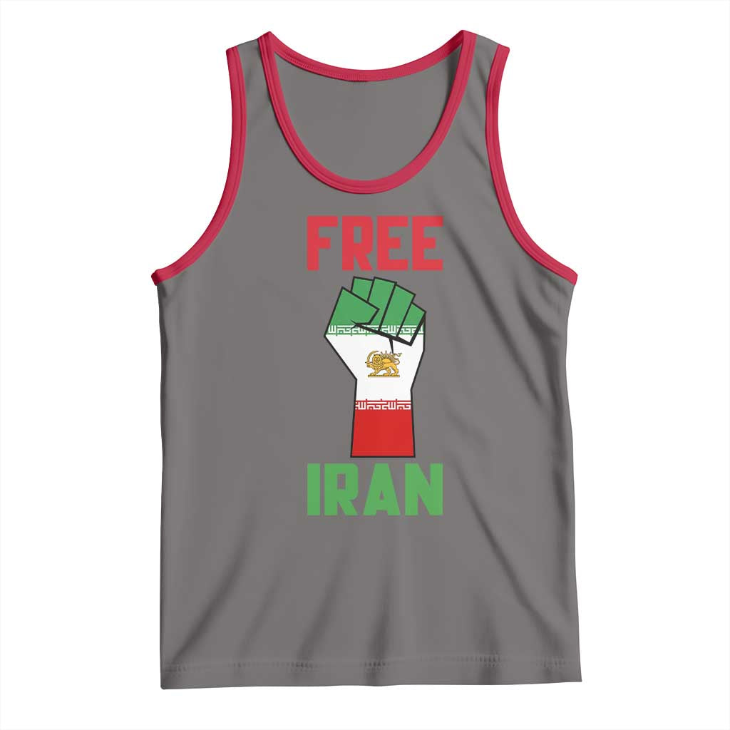 Free Iran Raised Fist Tank Top Persian Flag Lion and Sun Emblem Iranian Revolution