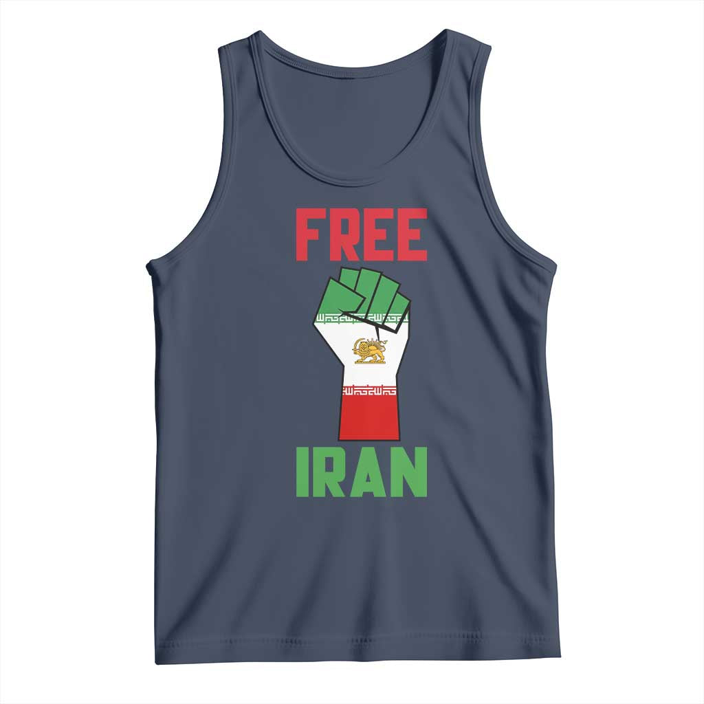 Free Iran Raised Fist Tank Top Persian Flag Lion and Sun Emblem Iranian Revolution