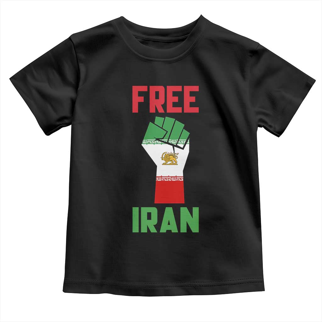 Free Iran Raised Fist Toddler T Shirt Persian Flag Lion and Sun Emblem Iranian Revolution