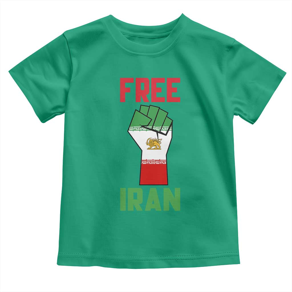 Free Iran Raised Fist Toddler T Shirt Persian Flag Lion and Sun Emblem Iranian Revolution