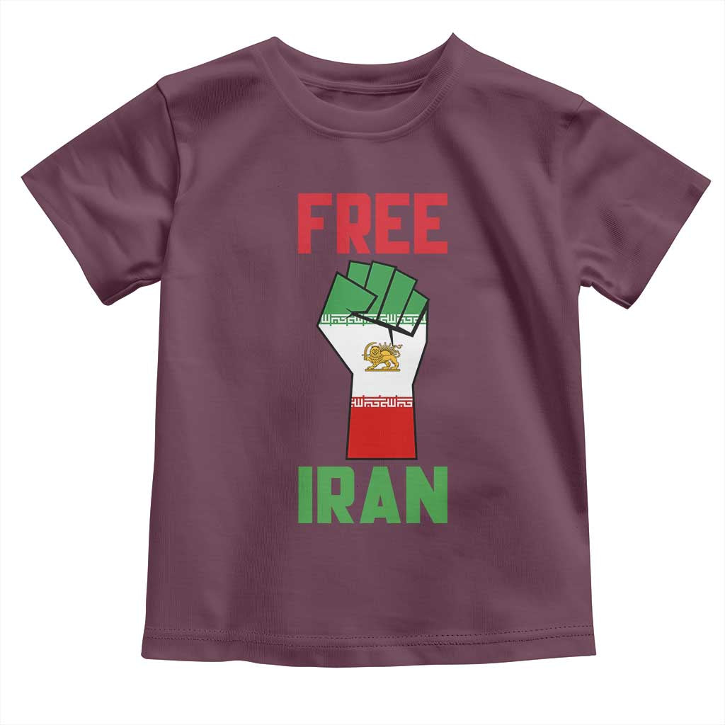 Free Iran Raised Fist Toddler T Shirt Persian Flag Lion and Sun Emblem Iranian Revolution