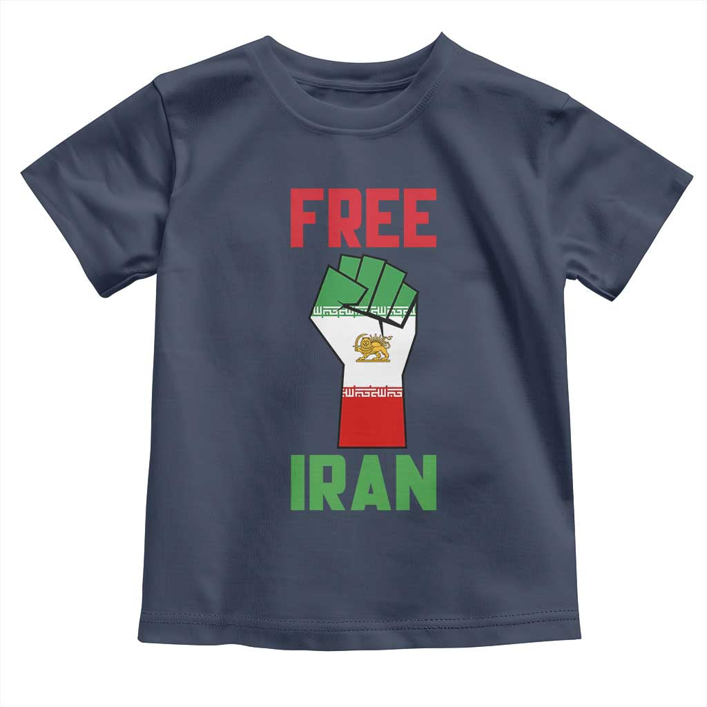 Free Iran Raised Fist Toddler T Shirt Persian Flag Lion and Sun Emblem Iranian Revolution