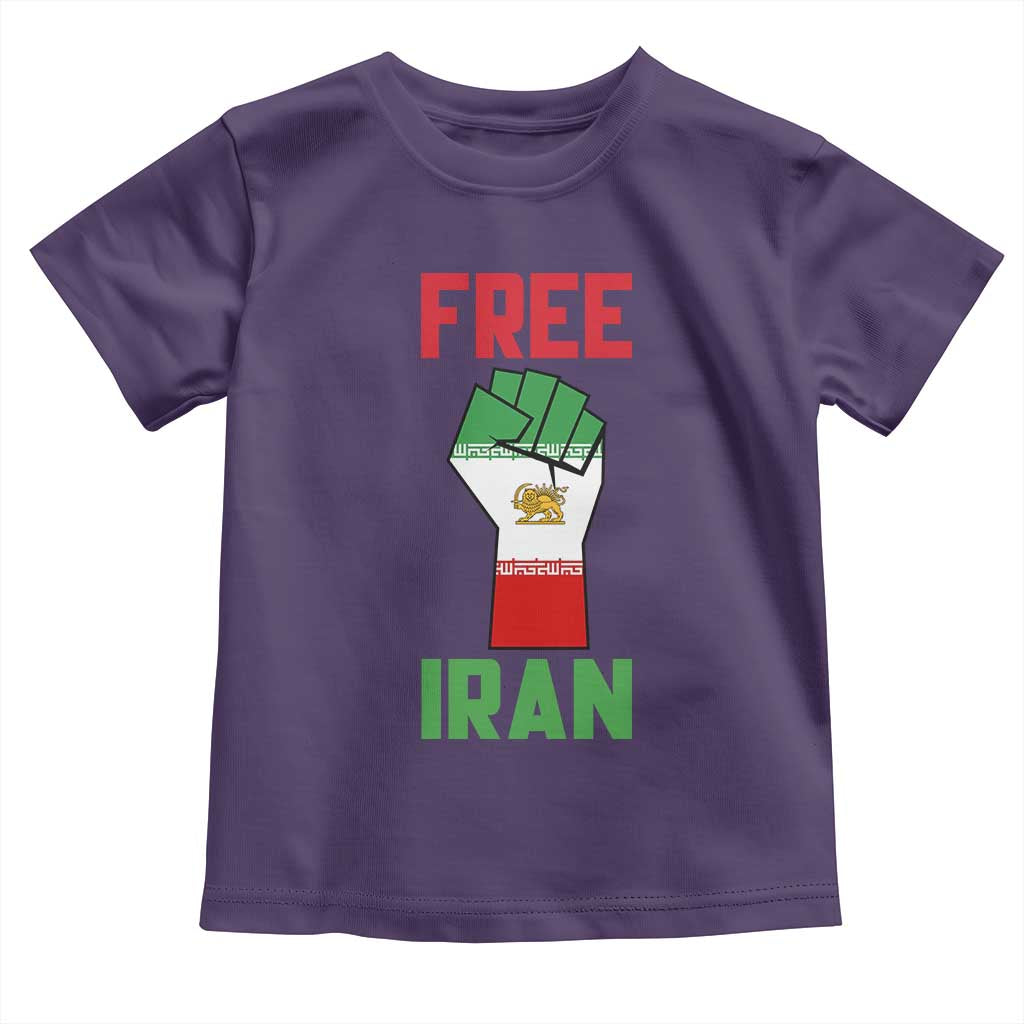 Free Iran Raised Fist Toddler T Shirt Persian Flag Lion and Sun Emblem Iranian Revolution