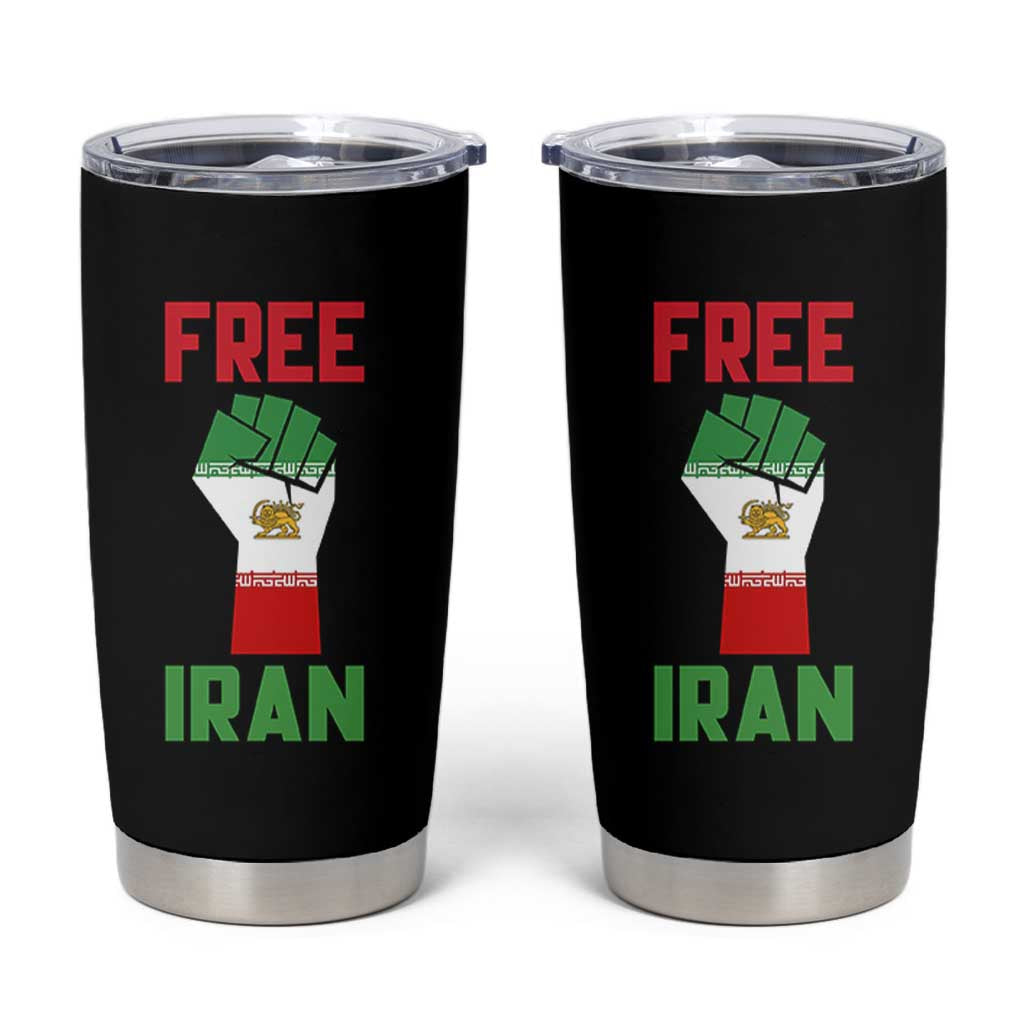 Free Iran Raised Fist Tumbler Cup Persian Flag Lion and Sun Emblem Iranian Revolution