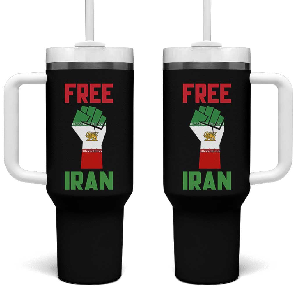 Free Iran Raised Fist Tumbler With Handle Persian Flag Lion and Sun Emblem Iranian Revolution