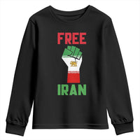 Free Iran Raised Fist Youth Sweatshirt Persian Flag Lion and Sun Emblem Iranian Revolution