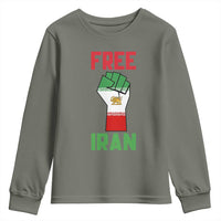 Free Iran Raised Fist Youth Sweatshirt Persian Flag Lion and Sun Emblem Iranian Revolution