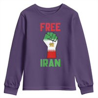 Free Iran Raised Fist Youth Sweatshirt Persian Flag Lion and Sun Emblem Iranian Revolution