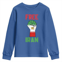 Free Iran Raised Fist Youth Sweatshirt Persian Flag Lion and Sun Emblem Iranian Revolution