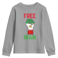 Free Iran Raised Fist Youth Sweatshirt Persian Flag Lion and Sun Emblem Iranian Revolution
