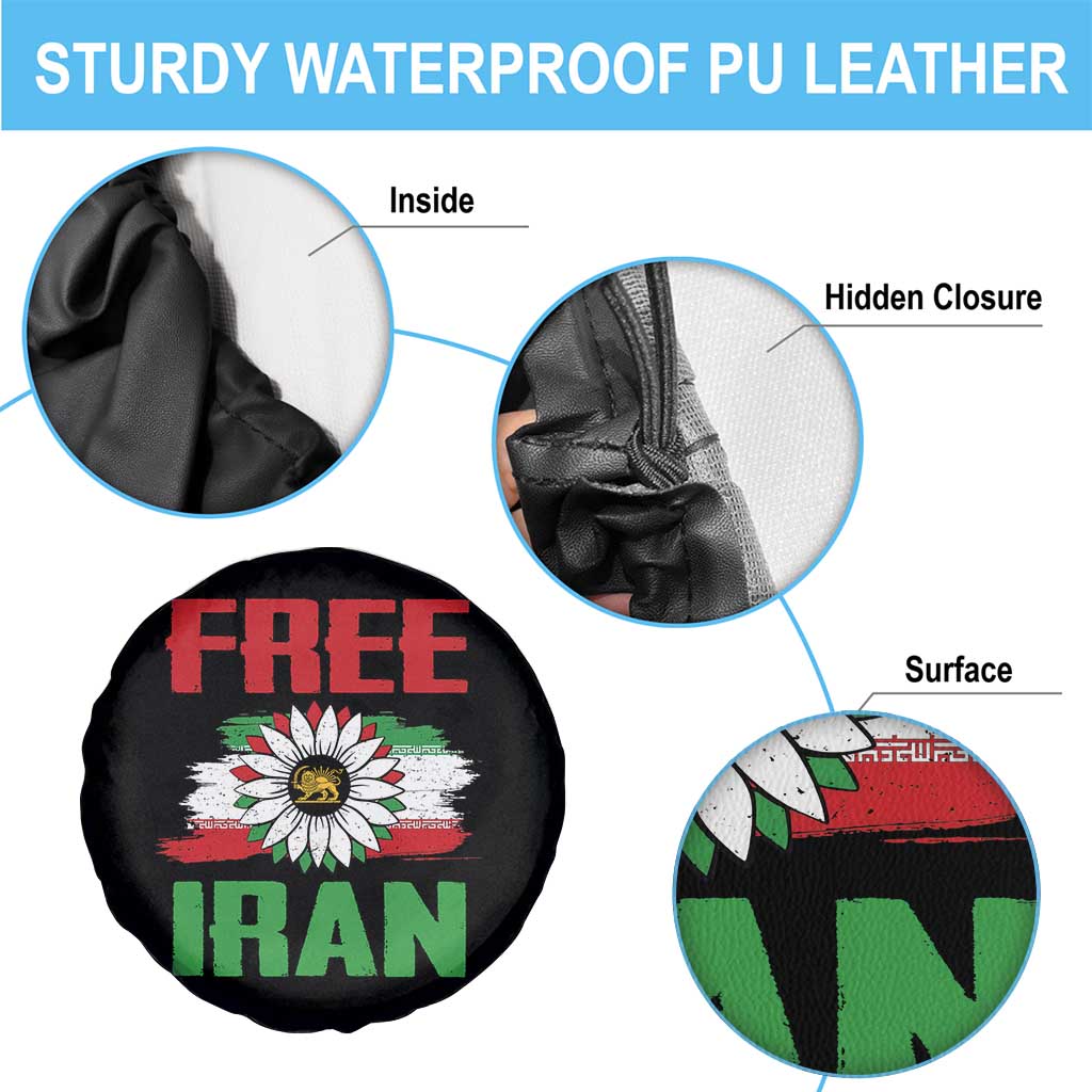 Free Iran Sunflower Spare Tire Cover Persian Flag Lion and Su Iranian Revolution Freedom Supporters
