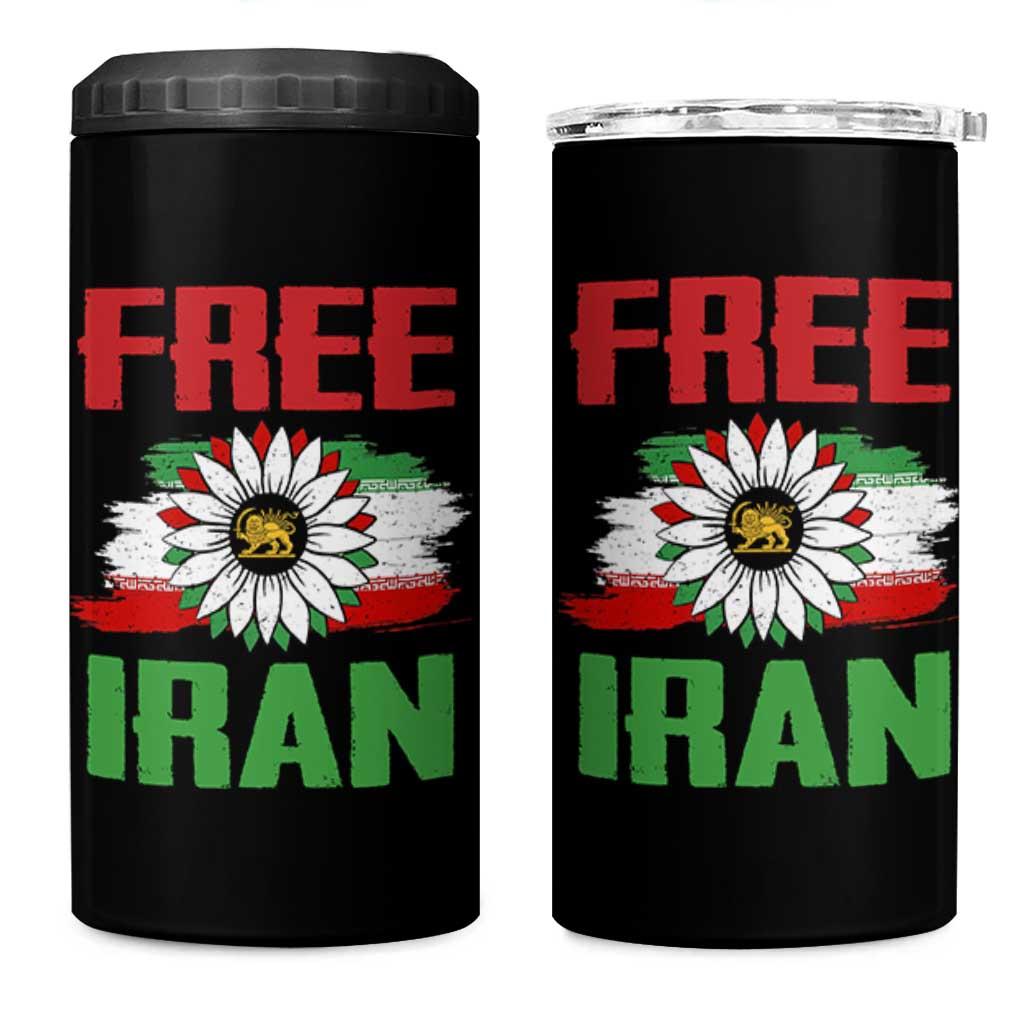 Free Iran Sunflower 4 in 1 Can Cooler Tumbler Persian Flag Lion and Su Iranian Revolution Freedom Supporters