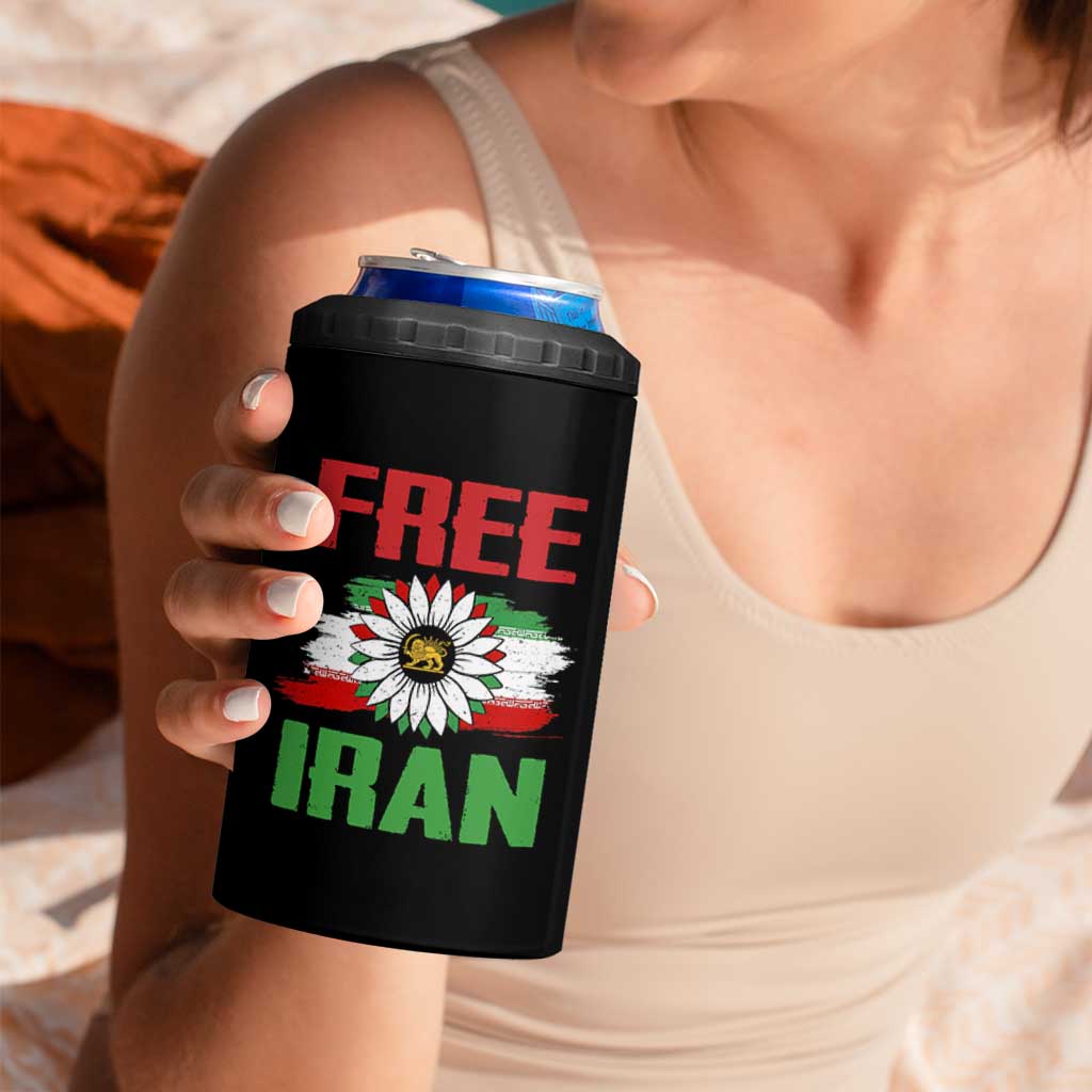 Free Iran Sunflower 4 in 1 Can Cooler Tumbler Persian Flag Lion and Su Iranian Revolution Freedom Supporters