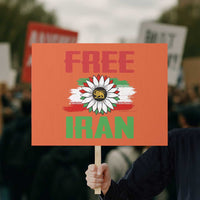 Free Iran Sunflower Protest Sign Persian Flag Lion and Su Iranian Revolution Freedom Supporters