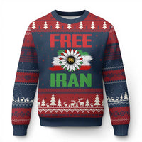 Free Iran Sunflower Ugly Christmas Sweater Persian Flag Lion and Su Iranian Revolution Freedom Supporters