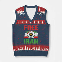 Free Iran Sunflower V-Neck Knit Sweater Vest Persian Flag Lion and Su Iranian Revolution Freedom Supporters