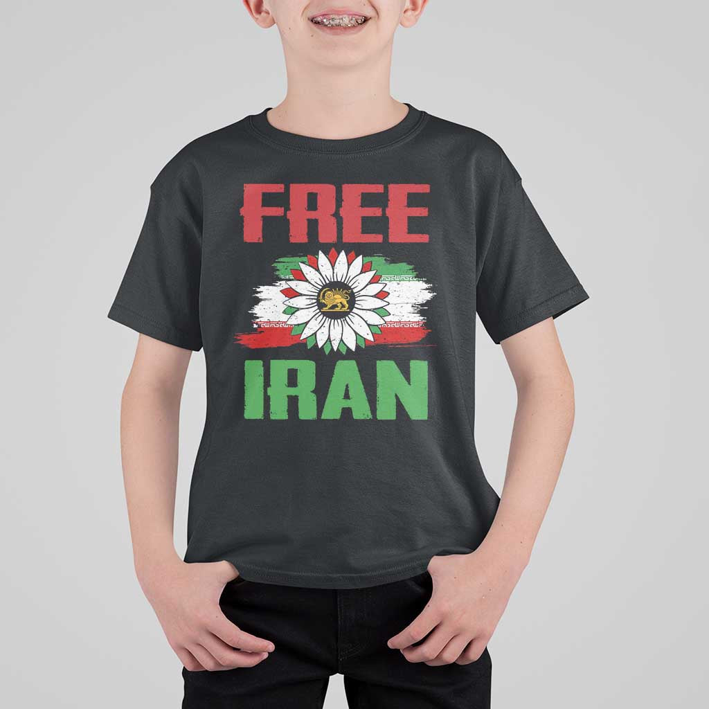 Free Iran Sunflower T Shirt For Kid Persian Flag Lion and Su Iranian Revolution Freedom Supporters