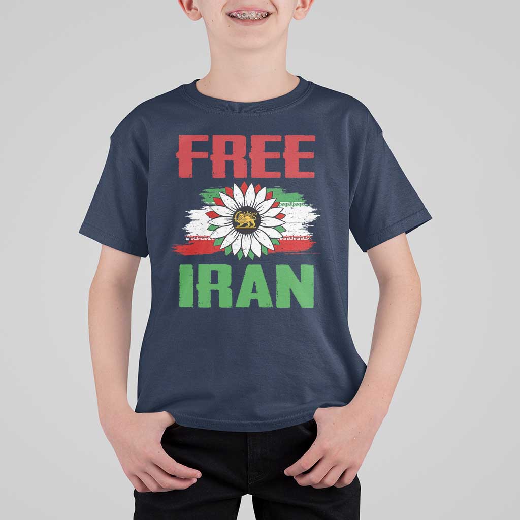 Free Iran Sunflower T Shirt For Kid Persian Flag Lion and Su Iranian Revolution Freedom Supporters