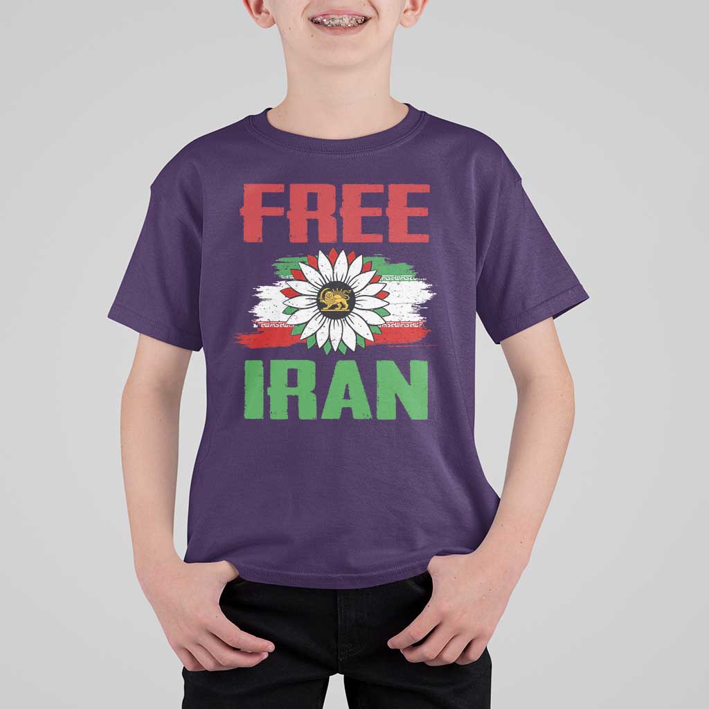 Free Iran Sunflower T Shirt For Kid Persian Flag Lion and Su Iranian Revolution Freedom Supporters